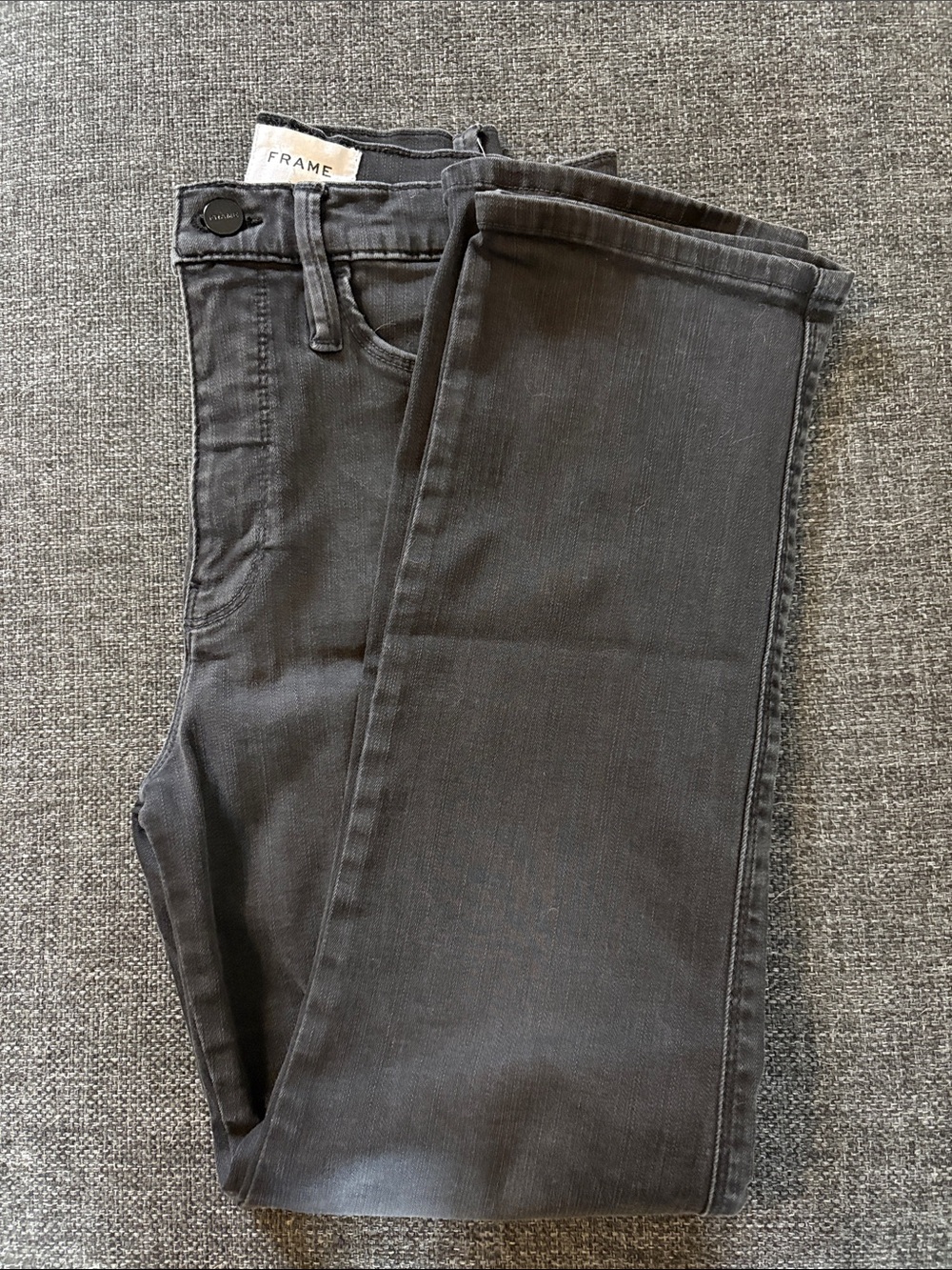Frame Denim Woman’s Charcoal Slim Straight Jeans, Le Pixie Sylvie, zipper fly